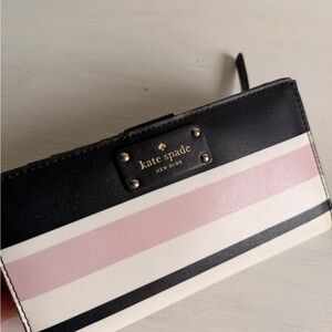 kate spade Black, White & Pink Striped Continental Wallet